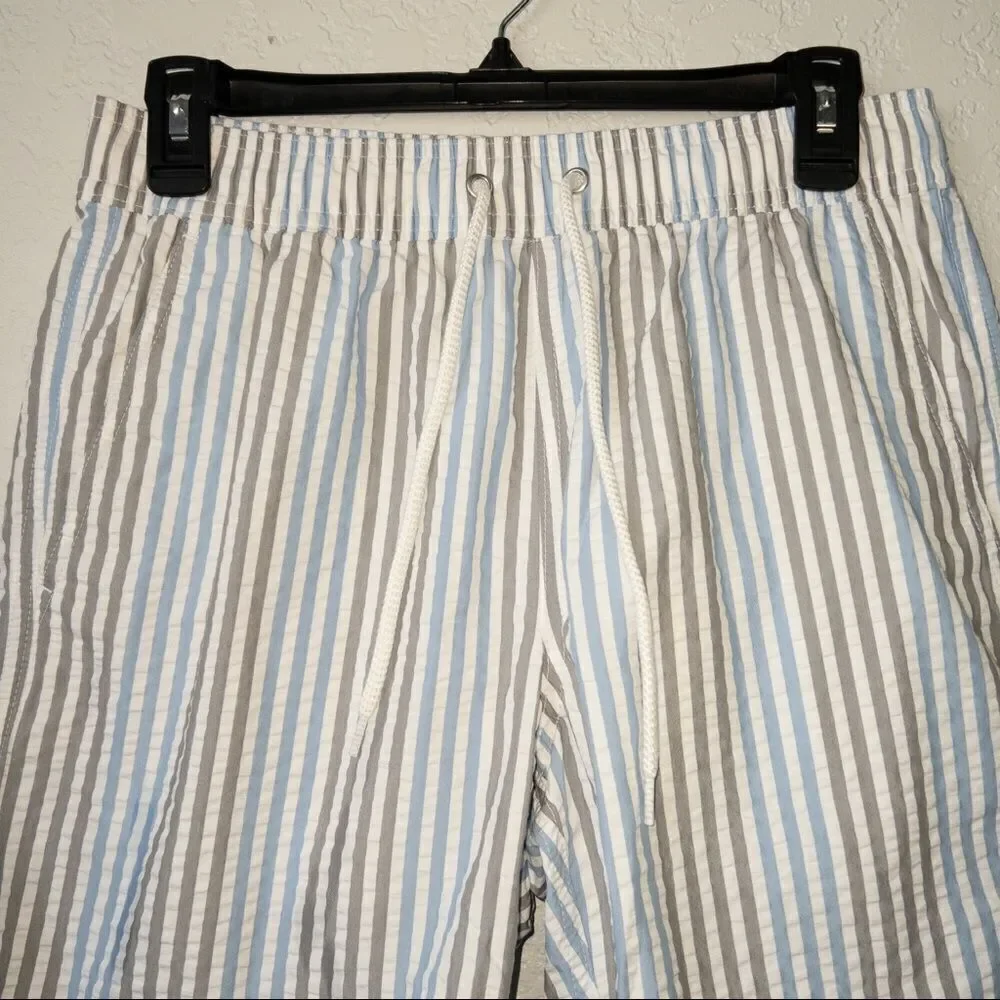 J. Crew Blue and Gray Seersucker Swim Trunks Size Small‎